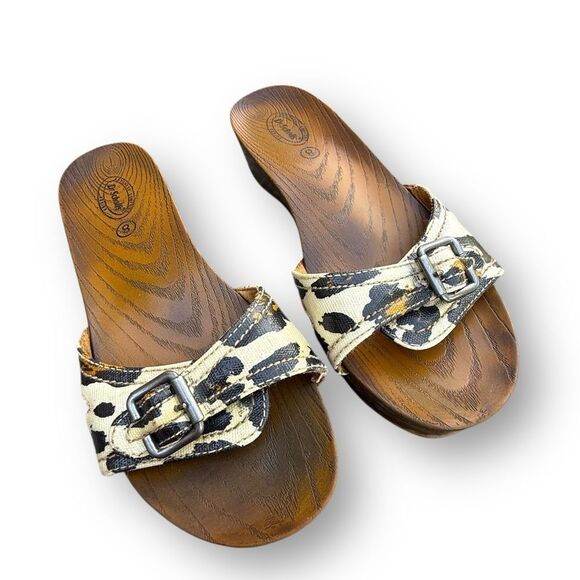 Dr. Scholl's Advanced Comfort Leopart Print Animal Faux Wood Sandals size 8 - Picture 1 of 12